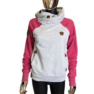 Naketano Brave New World Cowl Neck hoodie Small Pink Gray Rare